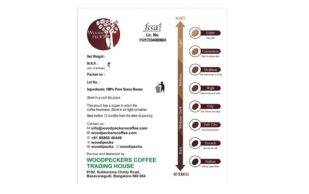 Woodi Peck's Green Coffee Beans, Bababudangiris   Pack  200 grams